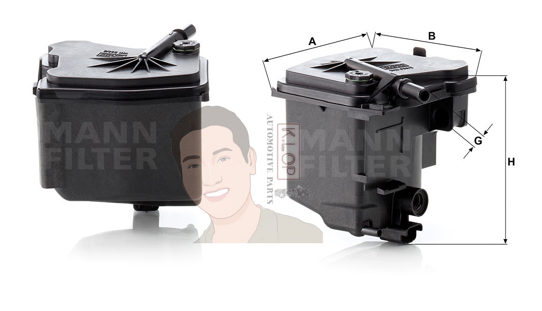 WK939/2 กรองโซล่า(MINI) Mini Cooper II /Clubman /Countryman(1.6 Diesel R55/R56) Mini One II /Clubman /Countryman(1.6 Diesel R55/R56) เครื่องยนต์ 9HZ (MANN-FILTER แท้นำเข้ายุโรป) Dimensions(mm.) A=119 B=110 G=10 H=121