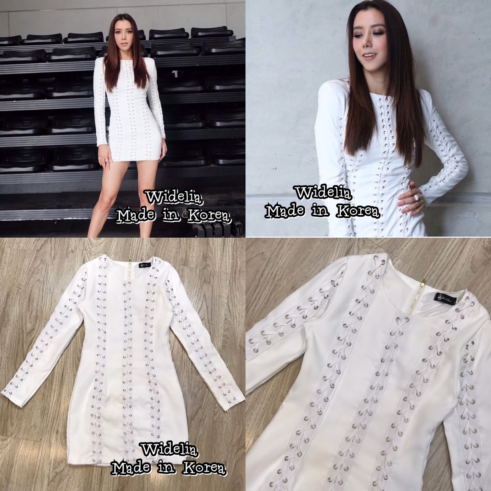 *พร้อมส่ง*VTNK Dress :: เดรสแขนยาวตัวสวย ตัวเดรสเตาะตาไก่ ร้อยเชือก