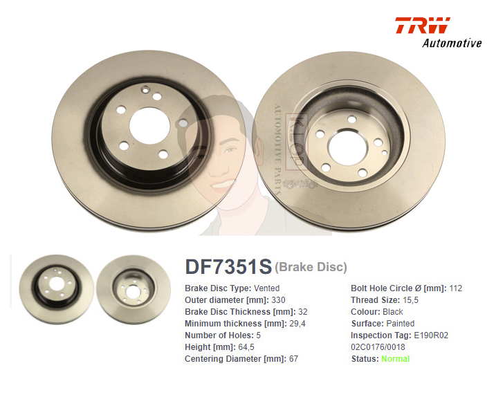 DF7351S จานเบรค-ดรัมเบรค(TRW) BENZ C219 CLS350, CLS500 ปี2004-2011 F V
