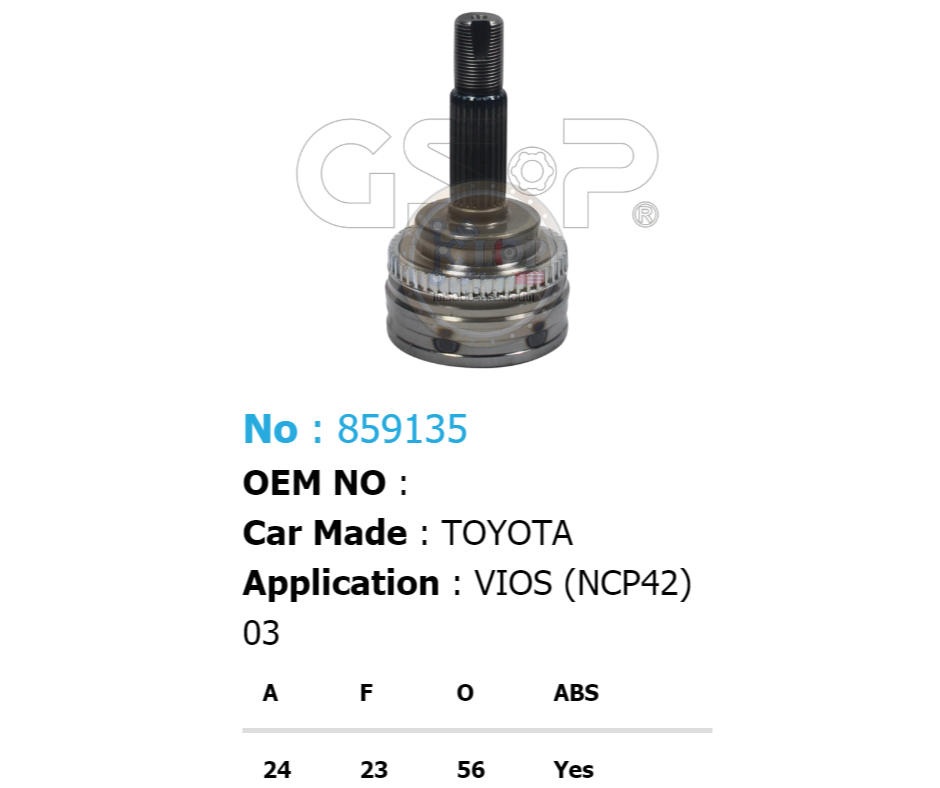 รหัสสินค้า 859135 [หัวเพลานอก ยี่ห้อGS-P] TOYOTA VIOS XP40/02-07