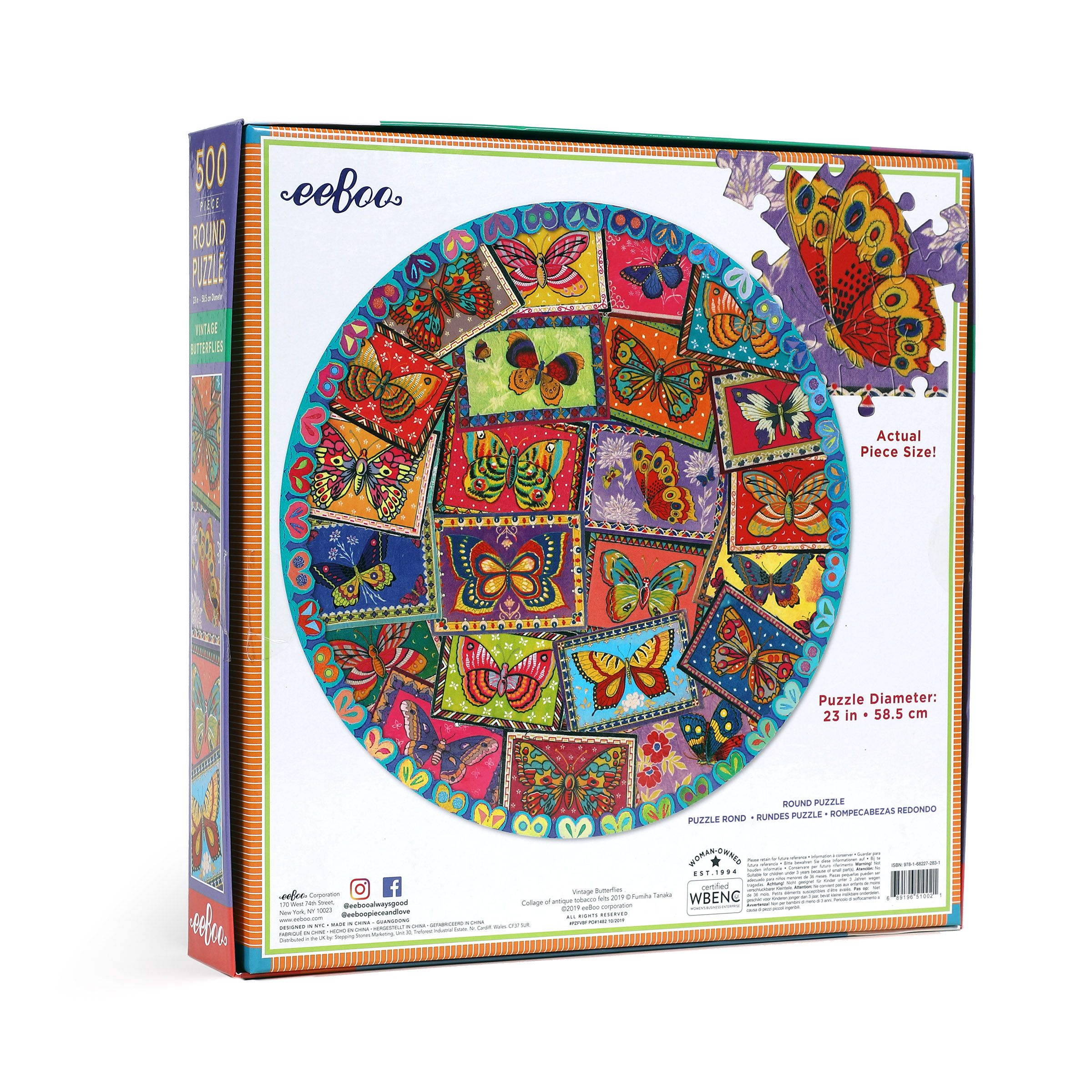 eeBoo - Vintage Butterflies (Round Puzzle) 500 pcs.