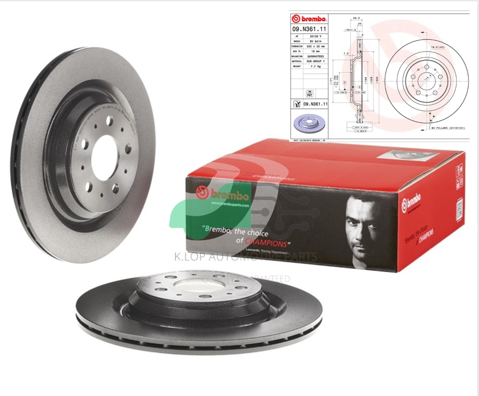 09 N361 11 จานเบรคหลัง (ยี่ห้อ BREMBO) รุ่น Tesla Model 3 (5Y J3) EV, EV AWD