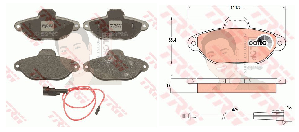GDB1115 ผ้าเบรค-หน้า(TRW) (เนื้อผ้า COTEC) FIAT PUNTO