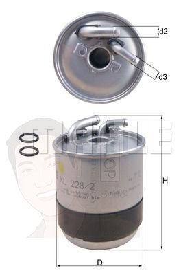 KL 228-2D กรองเชื้อเพลิง BENZ ดีเซล / W169 W204 W211 C219 A/C209 W164 W221 ยี่ห้อ MAHLE