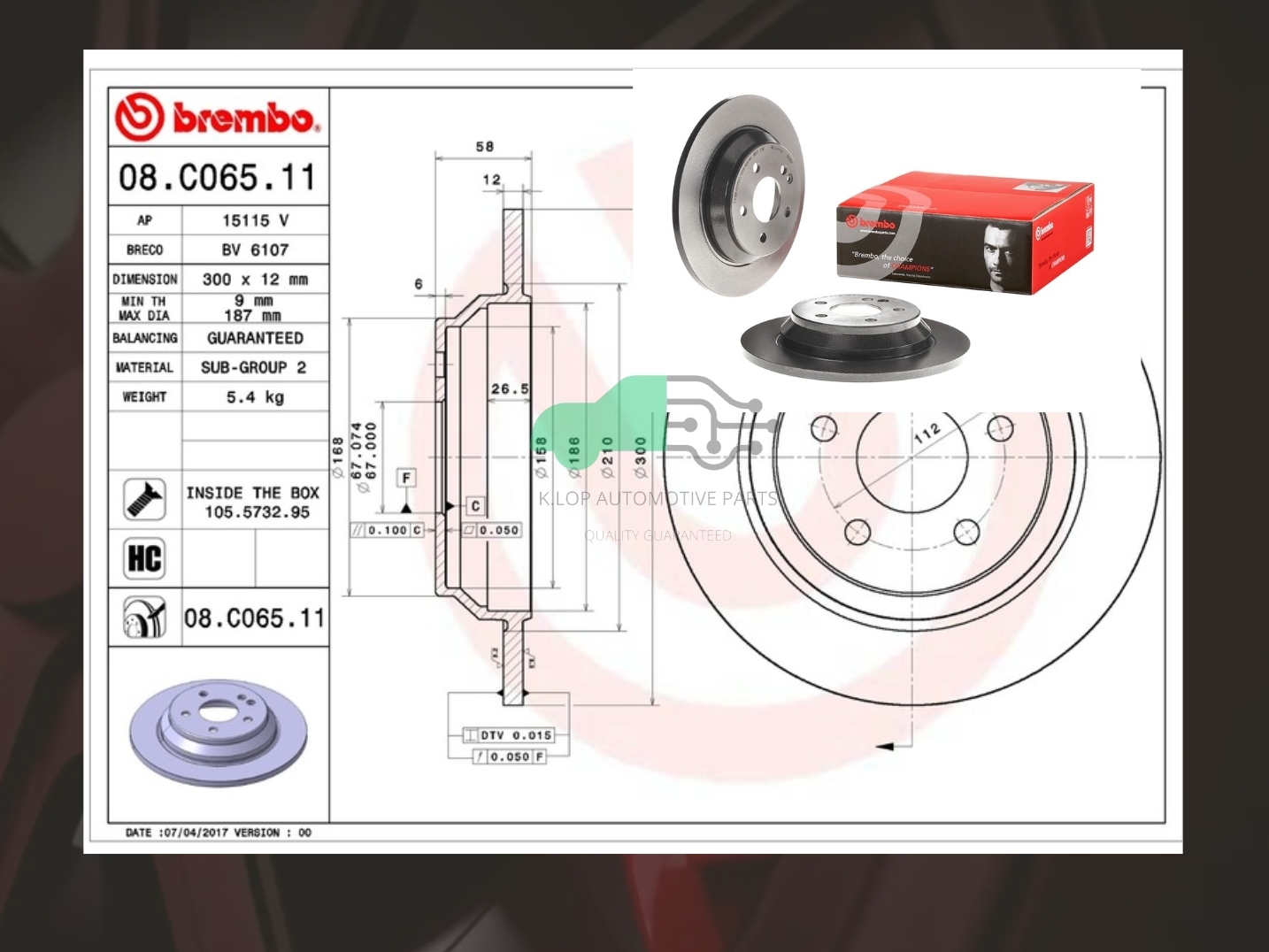 08 C065 11 จานเบรคหลัง (ยี่ห้อ BREMBO) BENZ Vito V-Class W447 (HC)