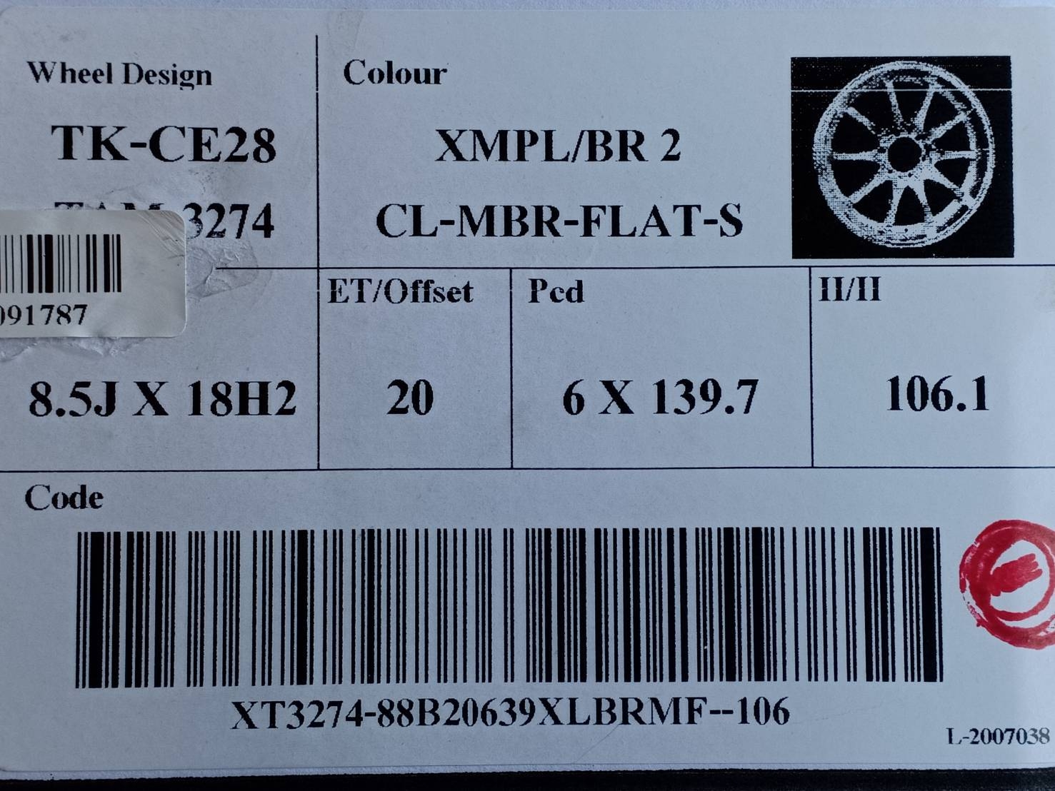CE28 TK-CE28 18x8.5 6x139.7 ET+20 XMPL/BR2 CL-MBR-FLAT-S