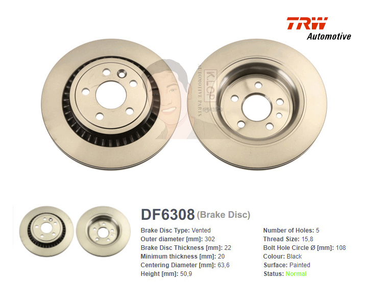 DF6308S จานเบรค-ดรัมเบรค(TRW) VOLVO XC60 (156) ปี2011-2017 R V