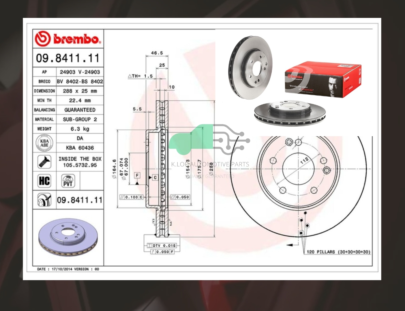 09 8411 11 จานเบรคหน้า (ยี่ห้อ BREMBO) BENZ SLK R171 (200KOM) (HC) 96-11/C W203 (180 200KOM), CLK C208 C209 (200KOM 230KOM) (HC)