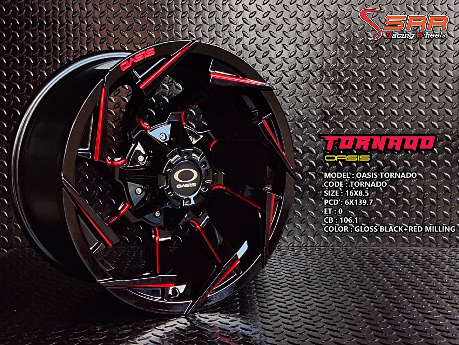 OASIS TORNADO ขอบ16 6H139.7 ET0 GLOSS BLACK+RED MILLING ราคาพิเศษ