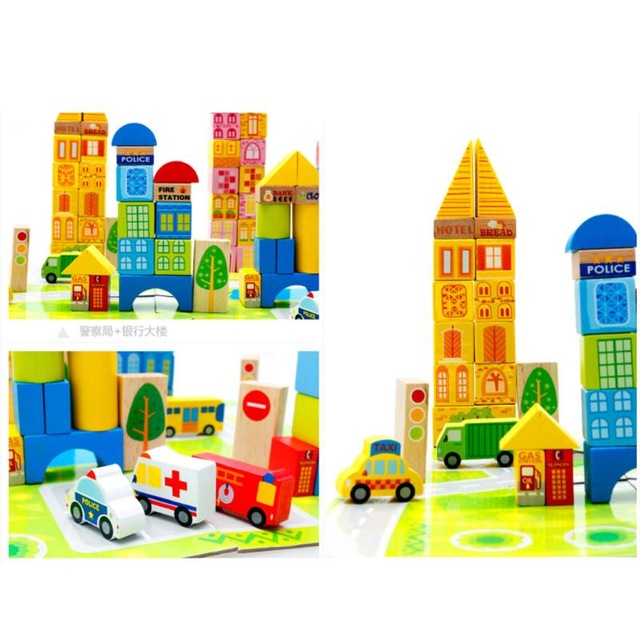 บล็อคไม้สร้างเมือง 100 ชิ้น