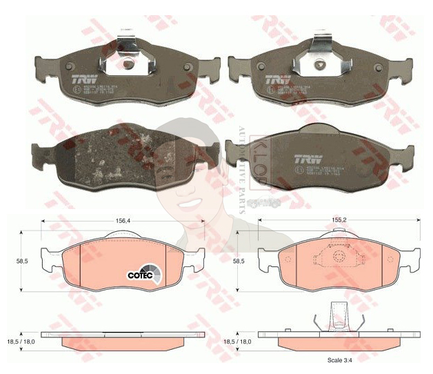 GDB1107 ผ้าเบรค-หน้า(TRW) (เนื้อผ้า COTEC) FORD MONDEO