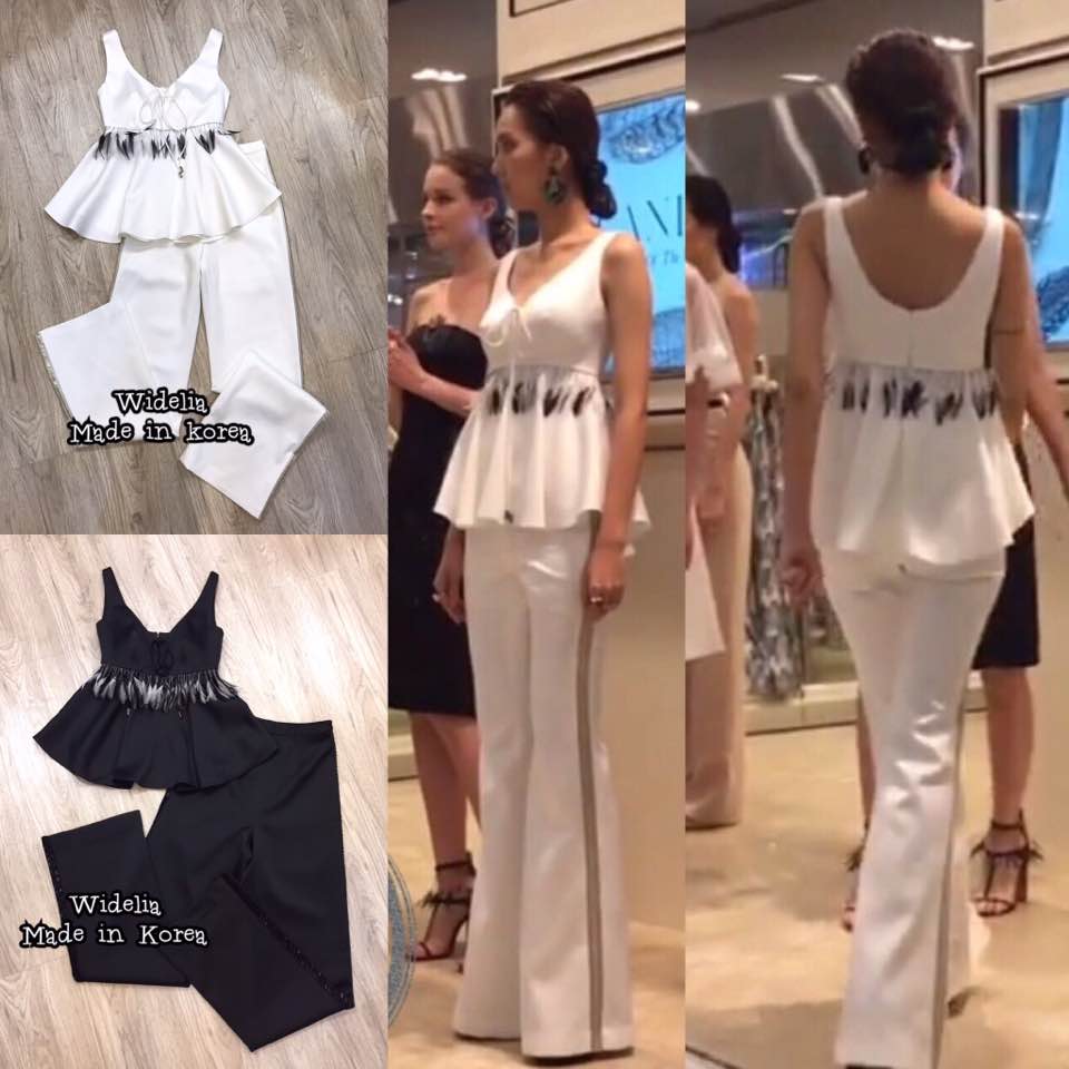 *พร้อมส่ง*CNT Set :: เสื้อแขนกุดคอวีมาคู่กับกางเกงขายาวเอวสูง