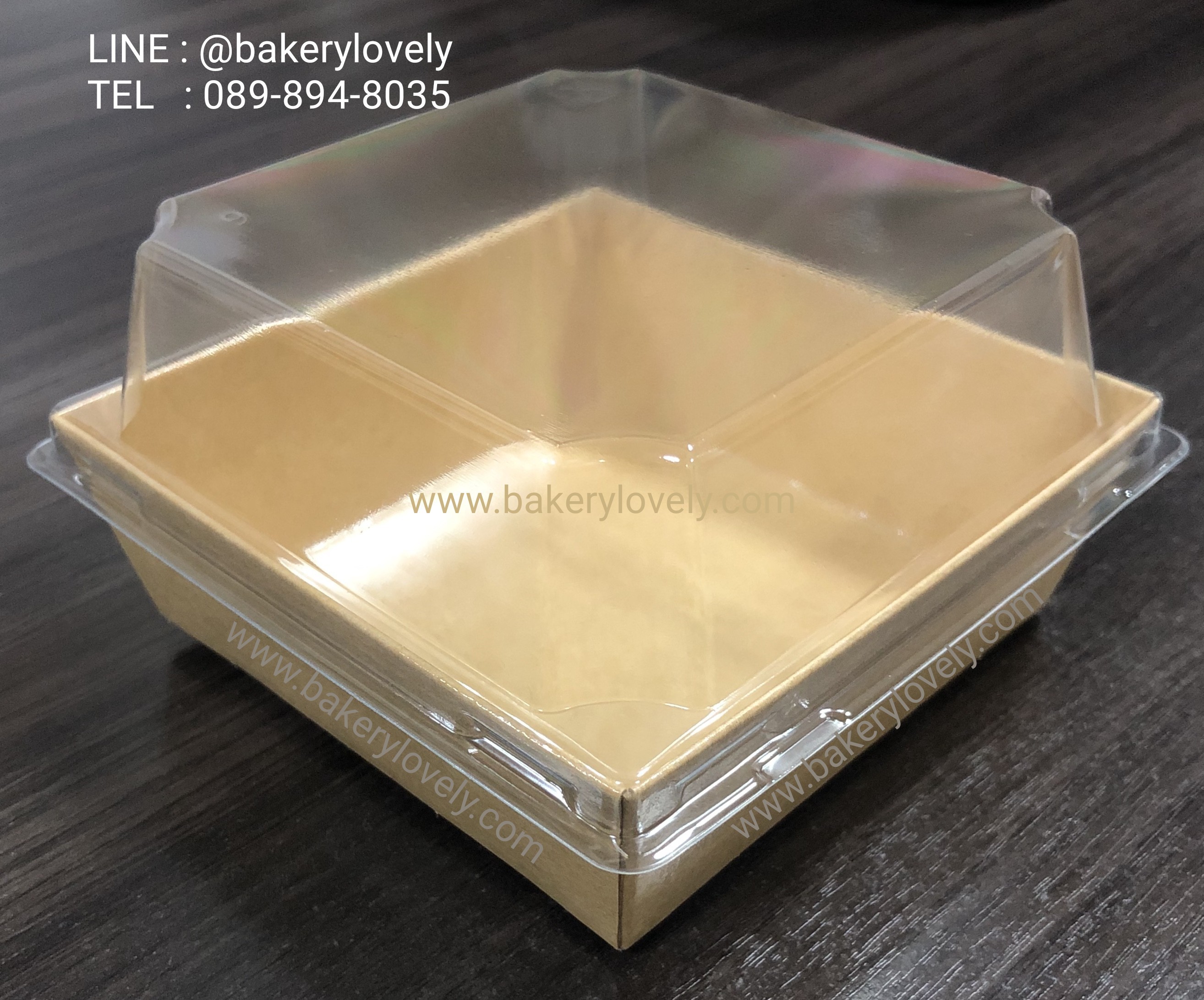 กล่องใส่ขนม ฝาใสทรงสูง สีน้ำตาล ทรงจัตุรัส ไซส์ S