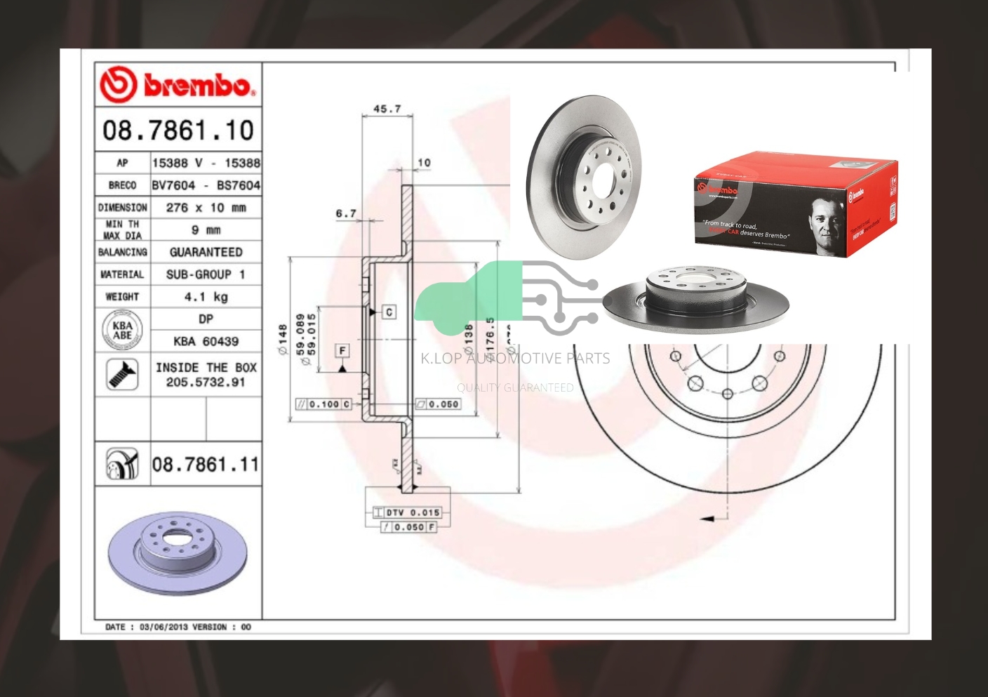 08 7861 11 จานเบรคหลัง (ยี่ห้อ BREMBO) ALFA ROMEO (GT 156 147)