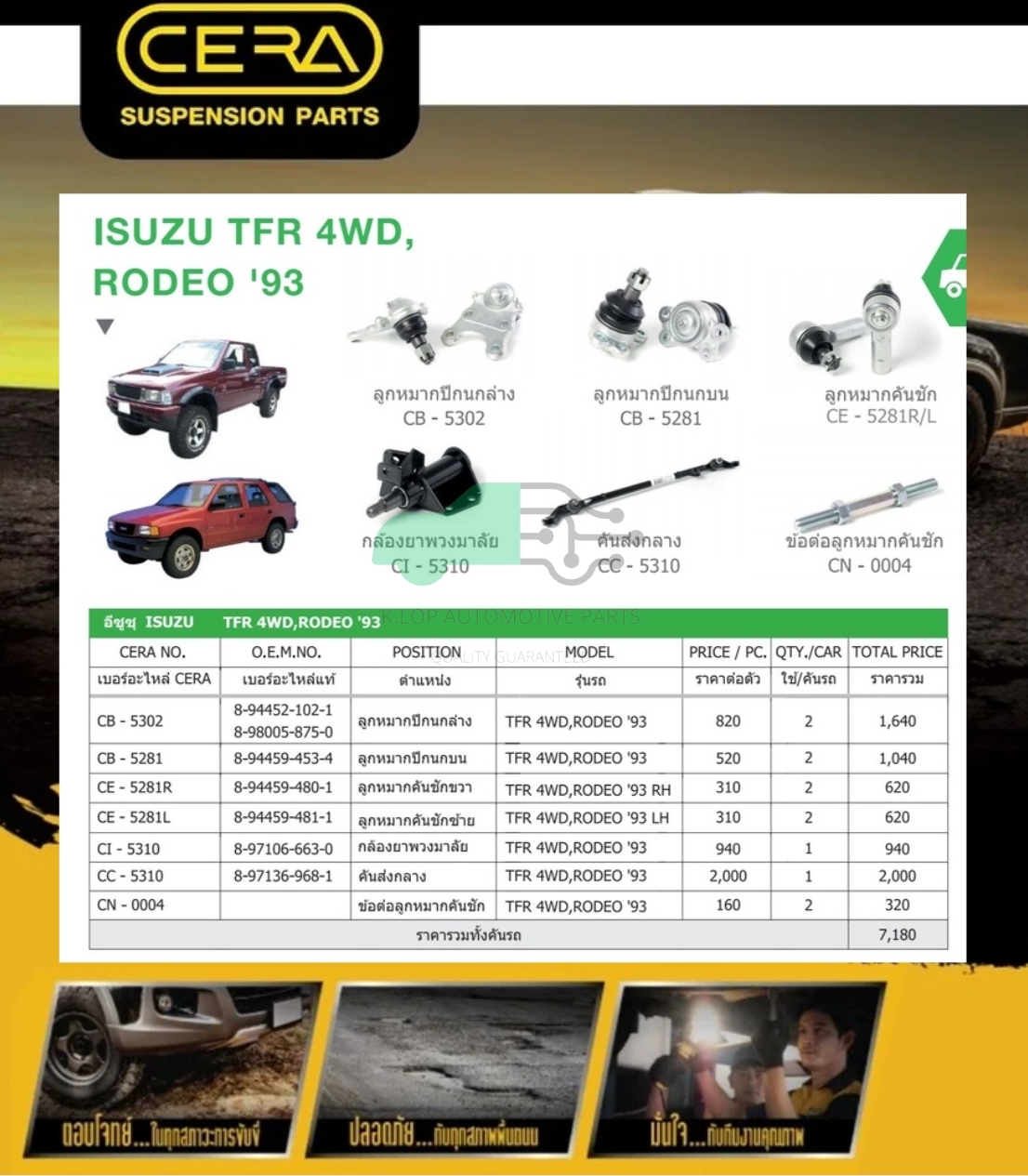 ชุดเปลี่ยนลูกหมากช่วงล่าง(CERA) ISUZU TFR 4WD (MADE IN THAILAND) *** มาอุดหนุนสินค้าไทยกันครับ