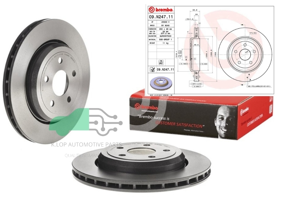09 N247 11 จานเบรคหลัง (ยี่ห้อ BREMBO) รุ่น UV JEEP Grand Cherokee WK2 2011- 350 มิล