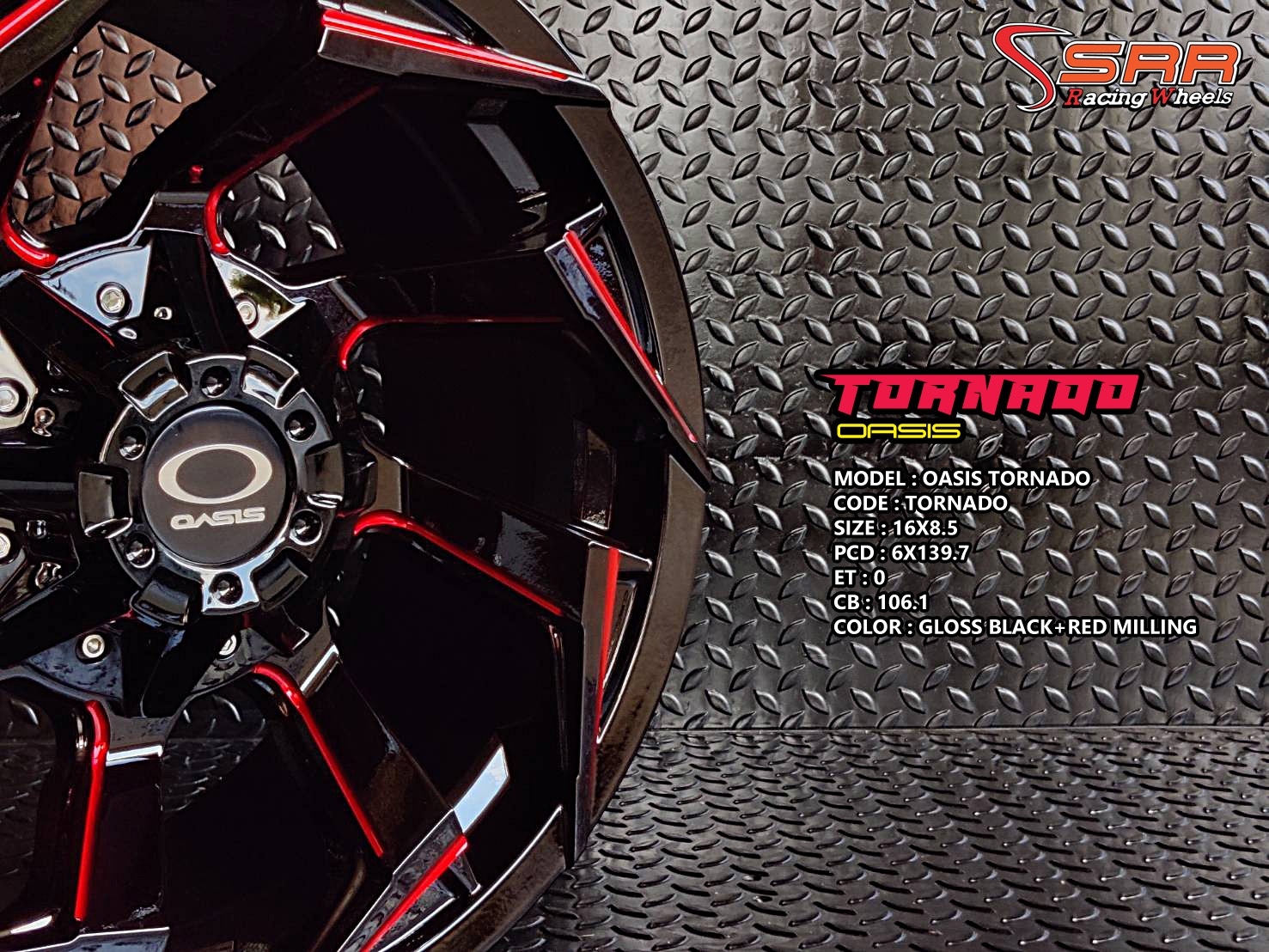 OASIS TORNADO ขอบ16 6H139.7 ET0 GLOSS BLACK+RED MILLING ราคาพิเศษ