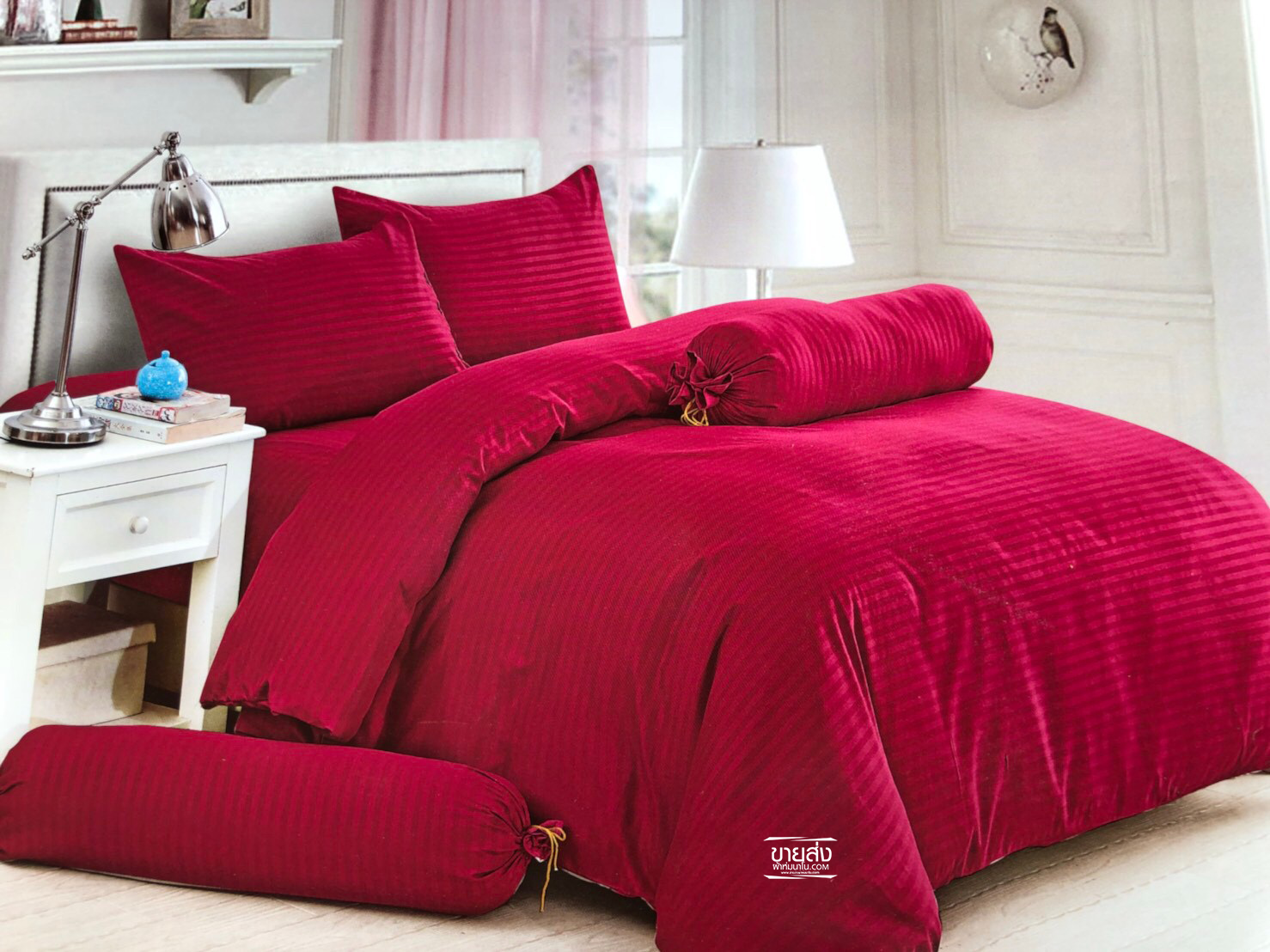 ชุดผ้าปูที่นอนลายริ้วโรงแรม 6 ฟุต (10ชุดคละสี)