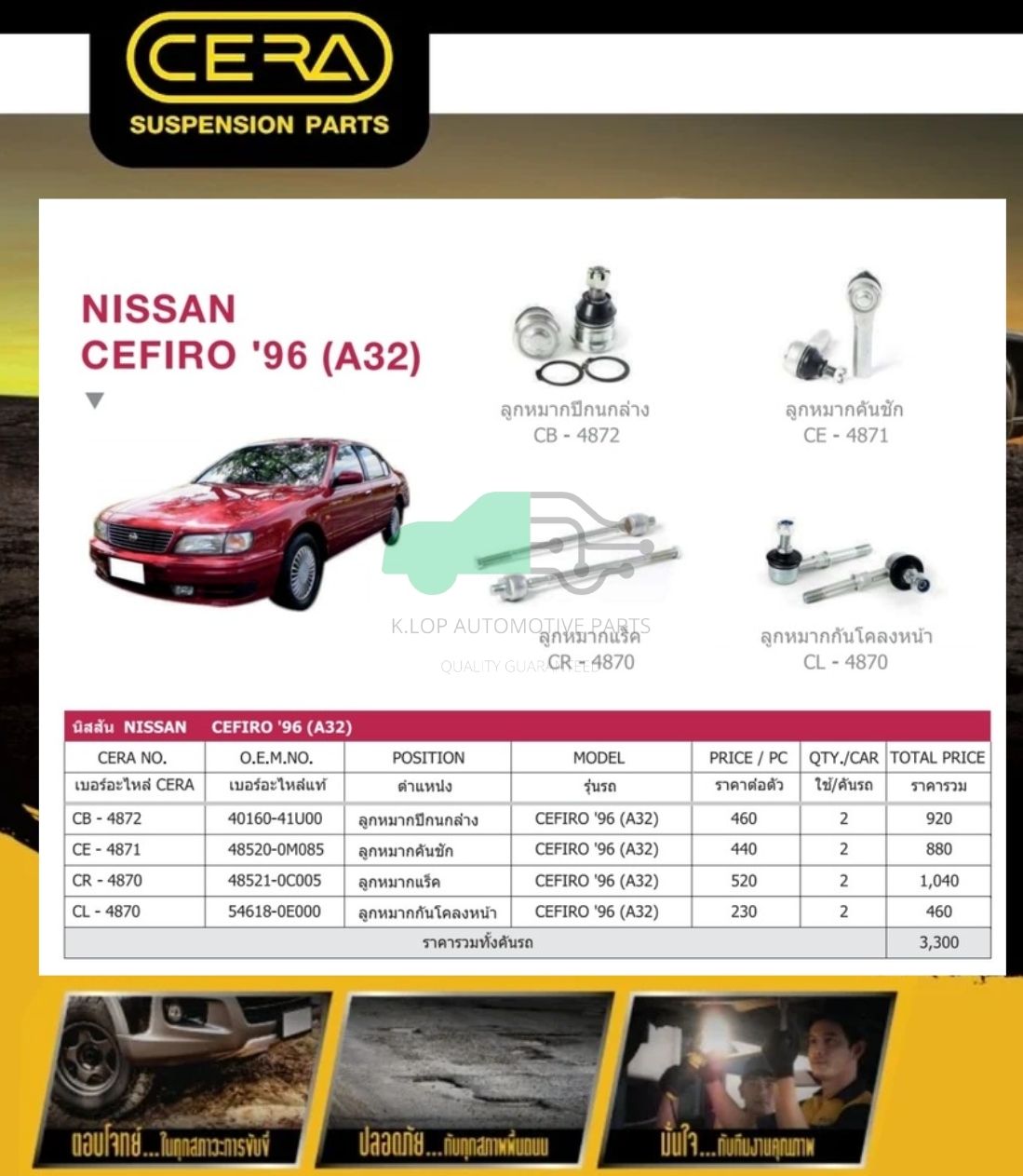 ชุดเปลี่ยนลูกหมากช่วงล่าง(CERA) NISSAN CEFIRO A-32