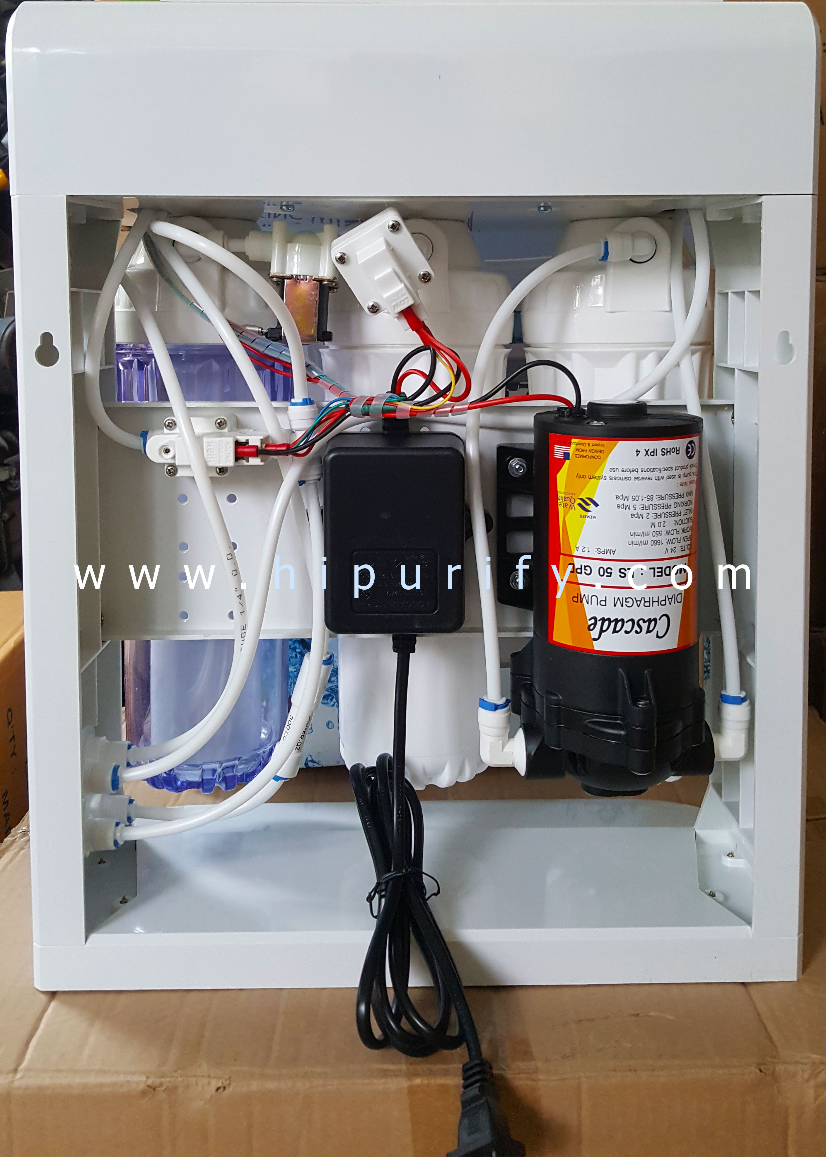 เครื่องกรองน้ำ RO 75GPD รุ่น Cascade โครงฝาครอบ + ถังสำรองน้ำ 3.2 GL (อุปกรณ์ติดตั้งครบชุด)