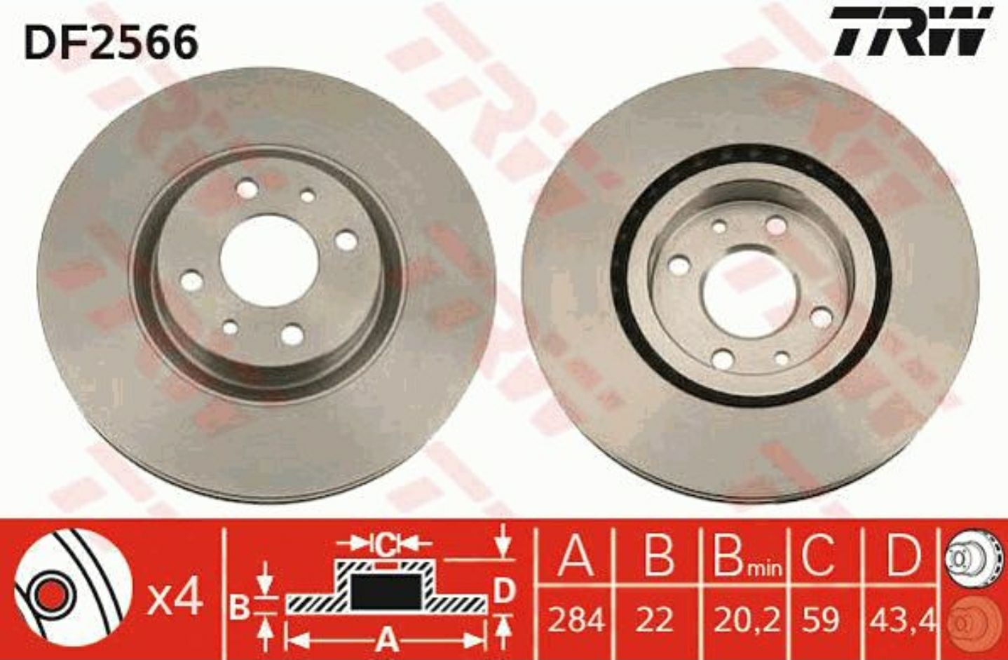 จานเบรกหน้า TRW : ALFA 155 2.0 (4 รู) 1994- ***ราคาต่อใบ