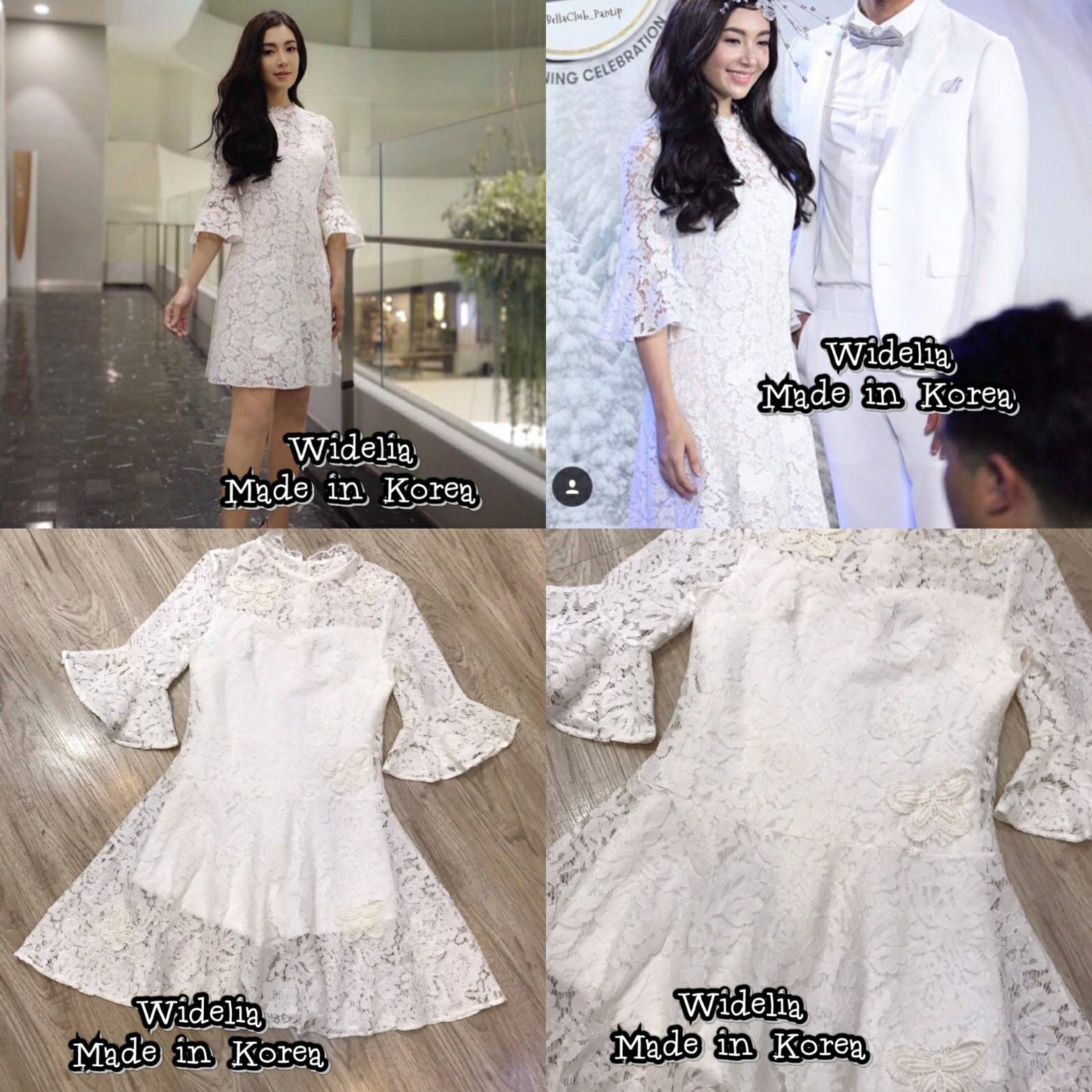 *พร้อมส่ง*VKTN. Dress :: เดรสลูกไม้ลายสวยคอกลม แขนศอกปลายแขนบานระบาย