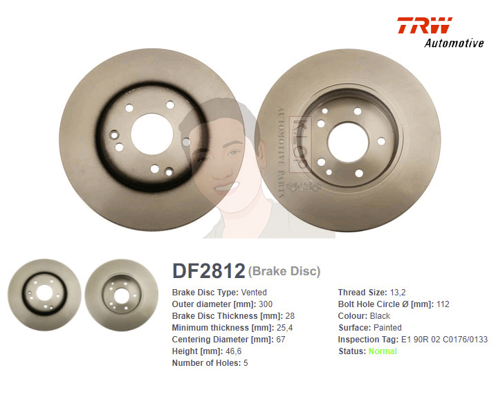 DF2812 จานเบรค-ดรัมเบรค(TRW) BENZ W203 C230,C240,C270,C280,C320 ปี2000-2006 /W209 CLK 240,320 ปี2002 /W210 E200 (KOM), E240,E280,E320 ปี1997-2000 F V