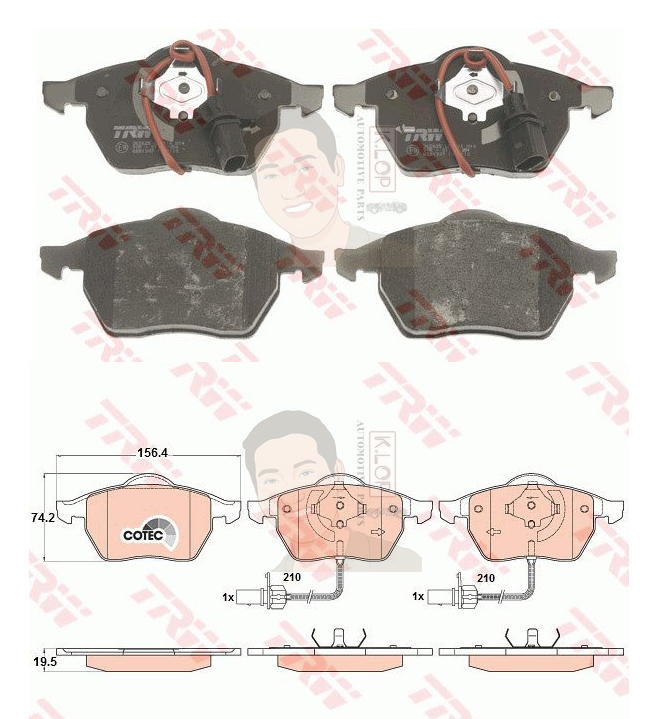 GDB1307 ผ้าเบรค-หน้า(TRW) (เนื้อผ้า COTEC) SEAT ALHAMBRA TDI ( มี Sensor )