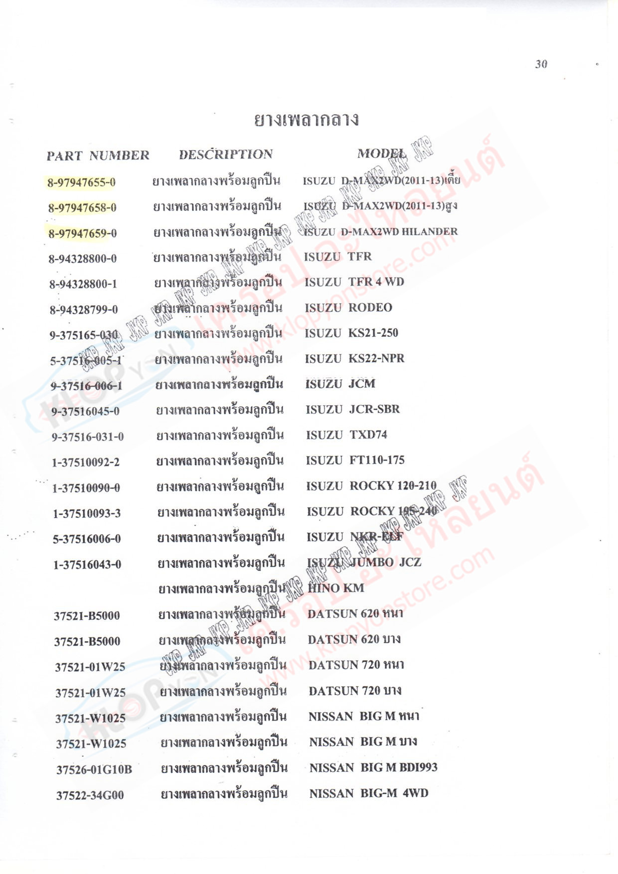 ยางเพลากลางพร้อม-ลูกปืน (ยี่ห้อJKP) TOYOTA,ISUZU,HINO,DATSUN,NISSAN,MITSUBISHI,MAZDA,FORD