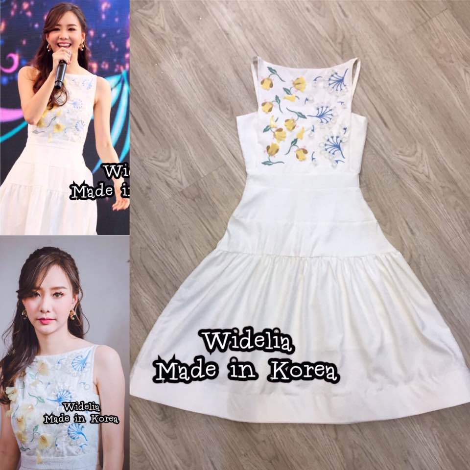 *พร้อมส่ง*DSY Dress :: เดรสแขนกุดแสนสวย ช่วงอกปักแต่งเป็นดอกไม้