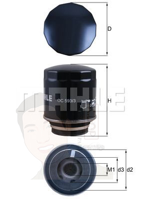 OC 593-3 กรองน้ำมันเครื่อง A1 1.2/1.4 A3, Beetle Golf Scirocco ยี่ห้อ MAHLE