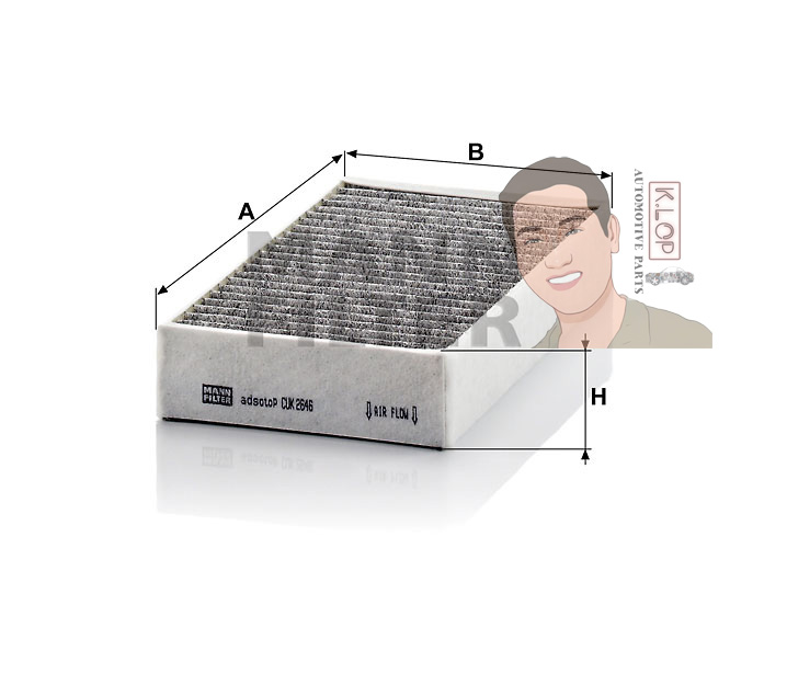 CUK2646-2 ไส้กรองแอร์ชาโคล BENZ M-KLASS(W164) '05-' ,R-KLASS(W251) '05-' มี2ลูก เครื่องยนต์ OM642,OM629 (MANN-FILTER***งานพรีเมี่ยมแท้นำเข้ายุโรป) Dimensions(mm.) A=254 B=134 H=41
