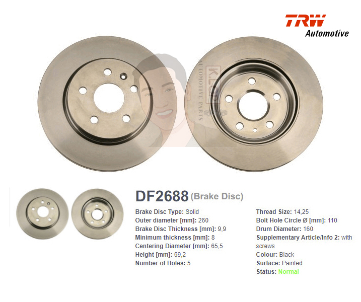 DF2688 จานเบรค-ดรัมเบรค(TRW) SAAB 900 ปี1993-1998 R S