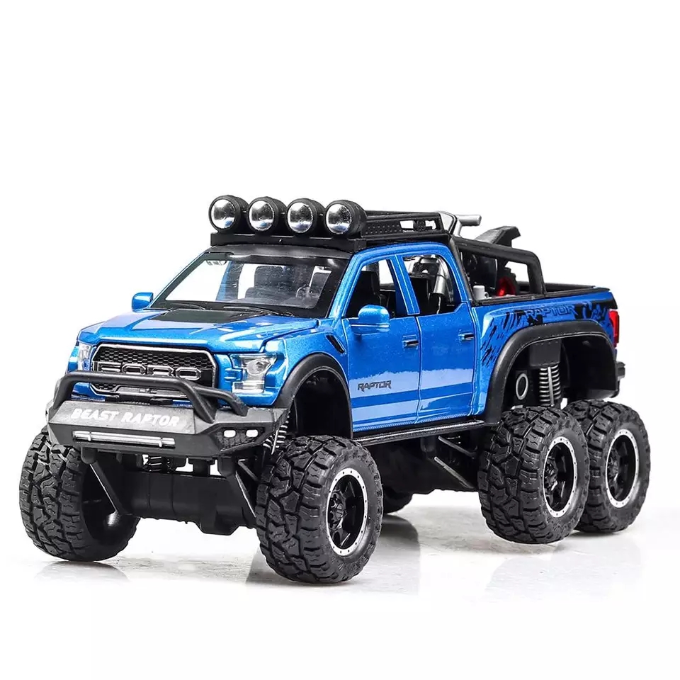 โมเดลรถเหล็ก Ford Raptor 6 ล้อ บรรทุกรถ scale 1:28 มีเสียงมีไฟ (ปลีก-ส่ง)