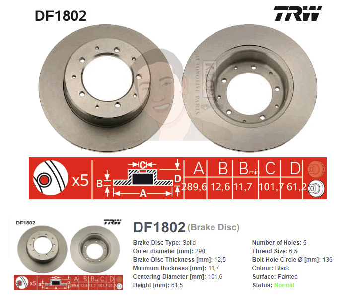 DF1802S จานเบรค-ดรัมเบรค(TRW) LAND ROVER DISCOVERY 1 ปี1994-1999 R S