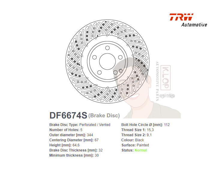DF6674S จานเบรค-ดรัมเบรค(TRW) BENZ R172 SLK250,350 ปี2011- F V