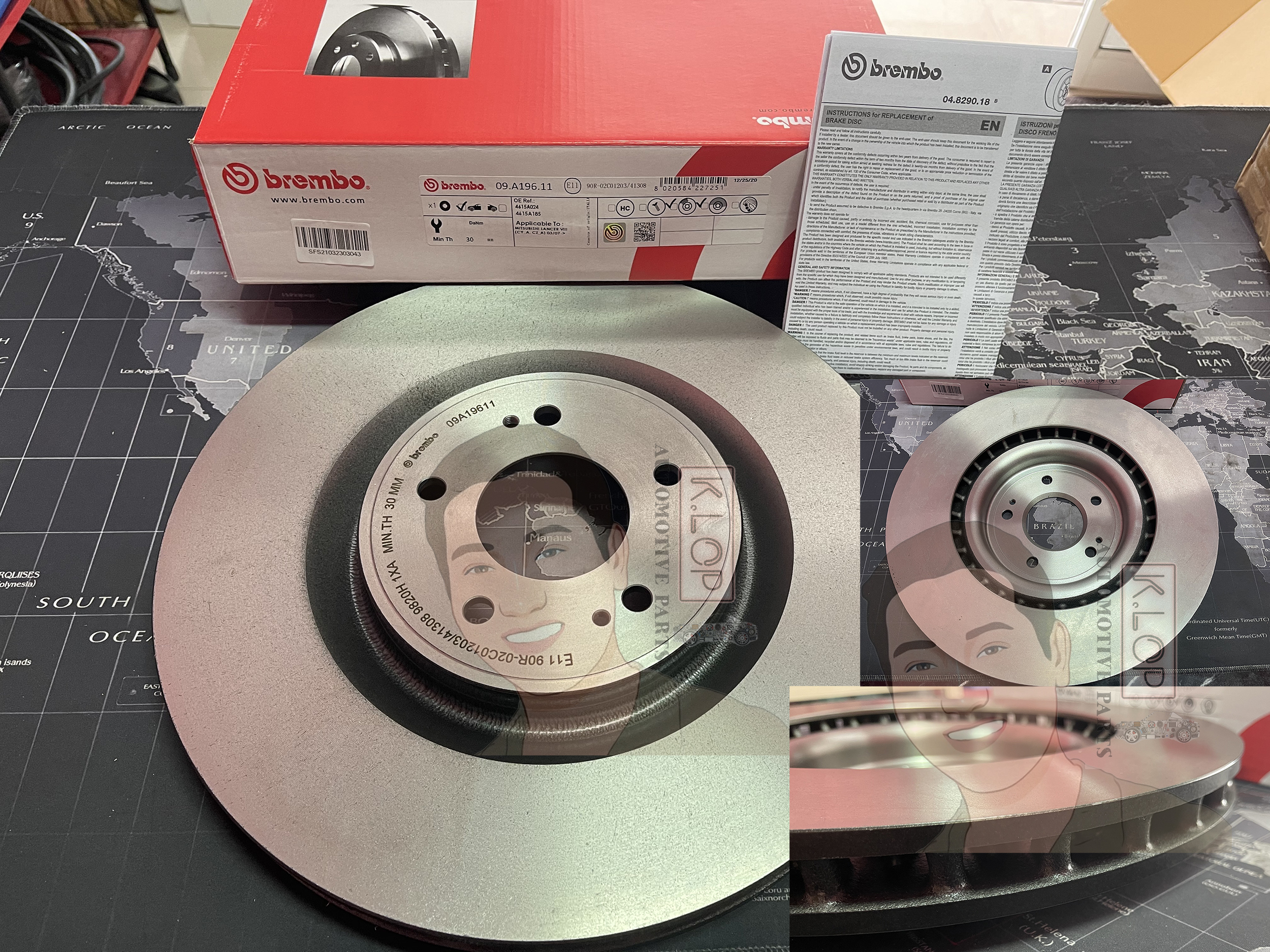 09 A196 11 จานเบรค ล้อ F (ยี่ห้อ BREMBO) รุ่น HC UV PVT MITSUBISHI Lancer EVO X ปี2008->