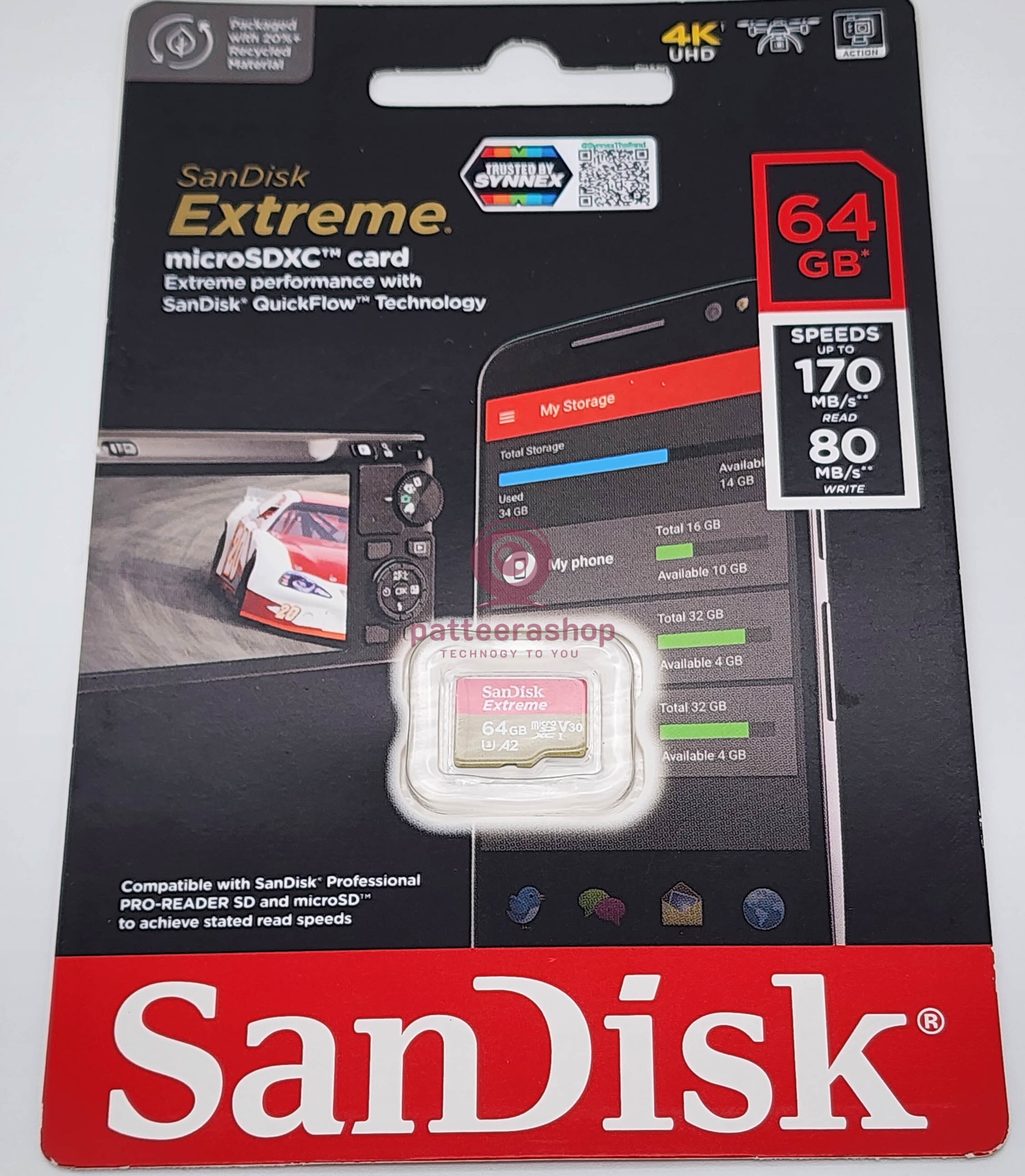 เมมโมรี่การ์ด Sandisk Extreme 64GB. แท้ ประกัน 10 ปี (Micro SD Card) มาตรฐาน U3