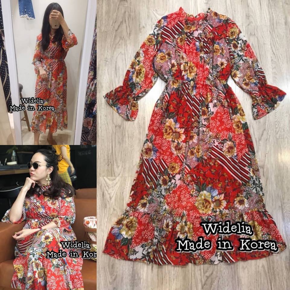 BOS Dress :: เดรสแขนศอกคอปีนตัวสวย ตัวชุดมาในลายเอกไม้สีสวยสดใสสุดๆ