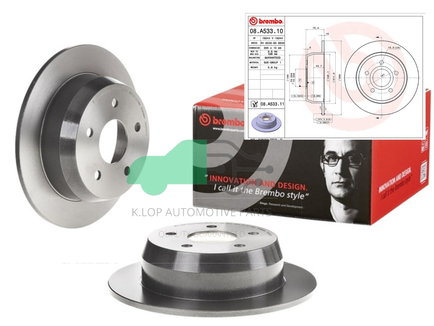 08 A533 11 จานเบรคหลัง (ยี่ห้อ BREMBO) รุ่น UV JEEP Grand Cherokee WJ WG 1996
