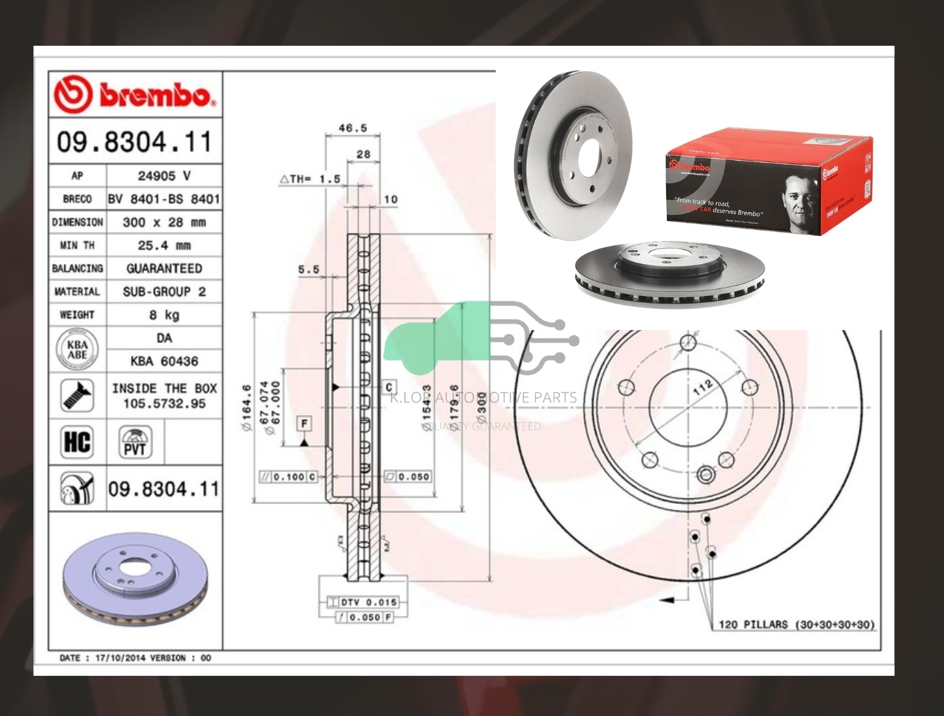 09 8304 11จานเบรคหน้า (ยี่ห้อ BREMBO) BENZ E W210 (200KOM 240 280 320) (HC) 97-00