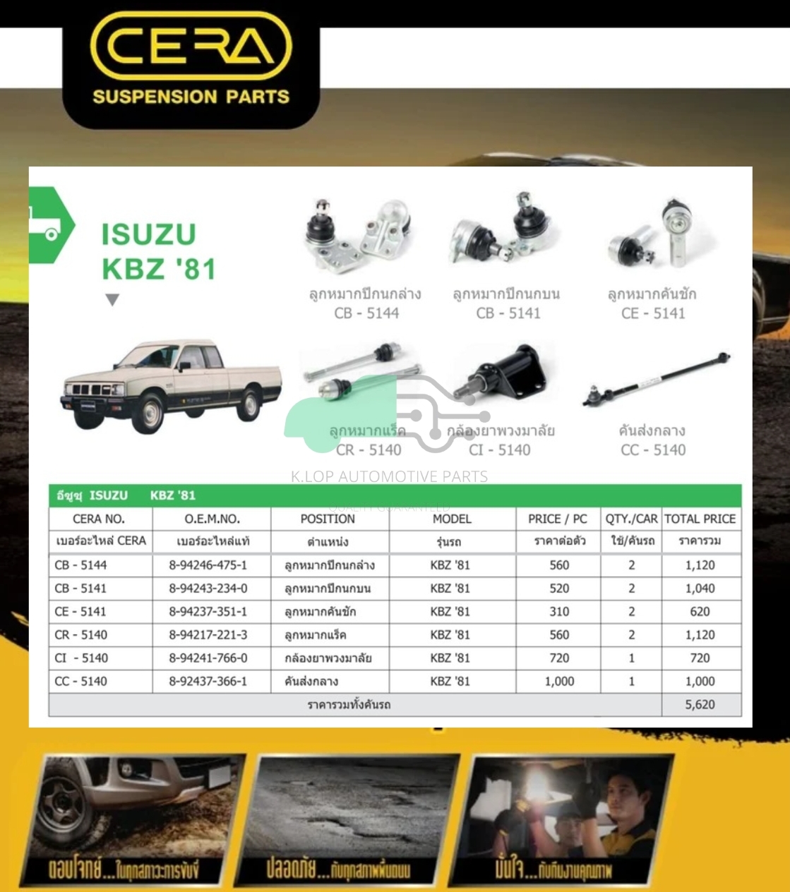 ชุดเปลี่ยนลูกหมากช่วงล่าง(CERA) ISUZU KBZ (MADE IN THAILAND) *** มาอุดหนุนสินค้าไทยกันครับ
