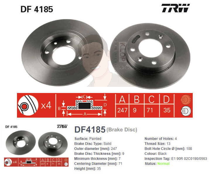 DF4185 จานเบรค-ดรัมเบรค(TRW) CITROEN C3 ปี2002-2009 R S