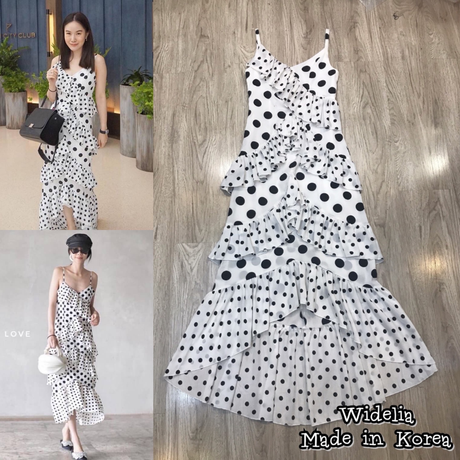 Korea Dress :: เดรสสายเดี่ยวตัวยาว พิมพ์ลายจุด