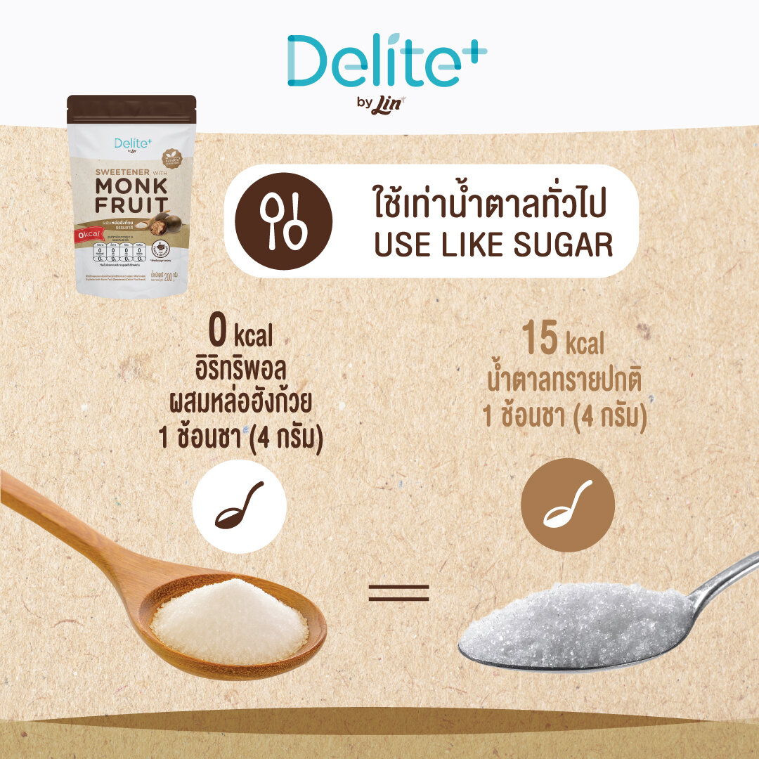 ดีไลท์ พลัส อีริทริทอลผสมหล่อฮังก้วย (Delite+ Erythritol with Monkfruit)
