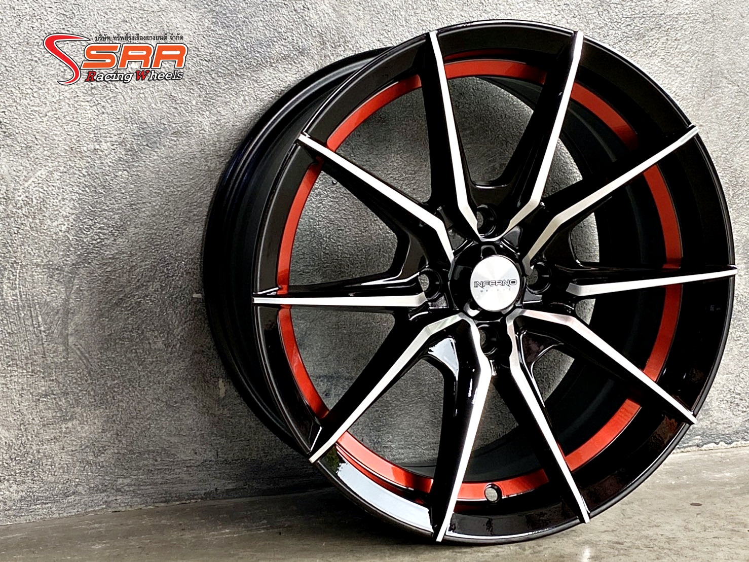 INFERNO 949 15x7 4x100 ET+35 BLACK POLISH/INSIDE RED