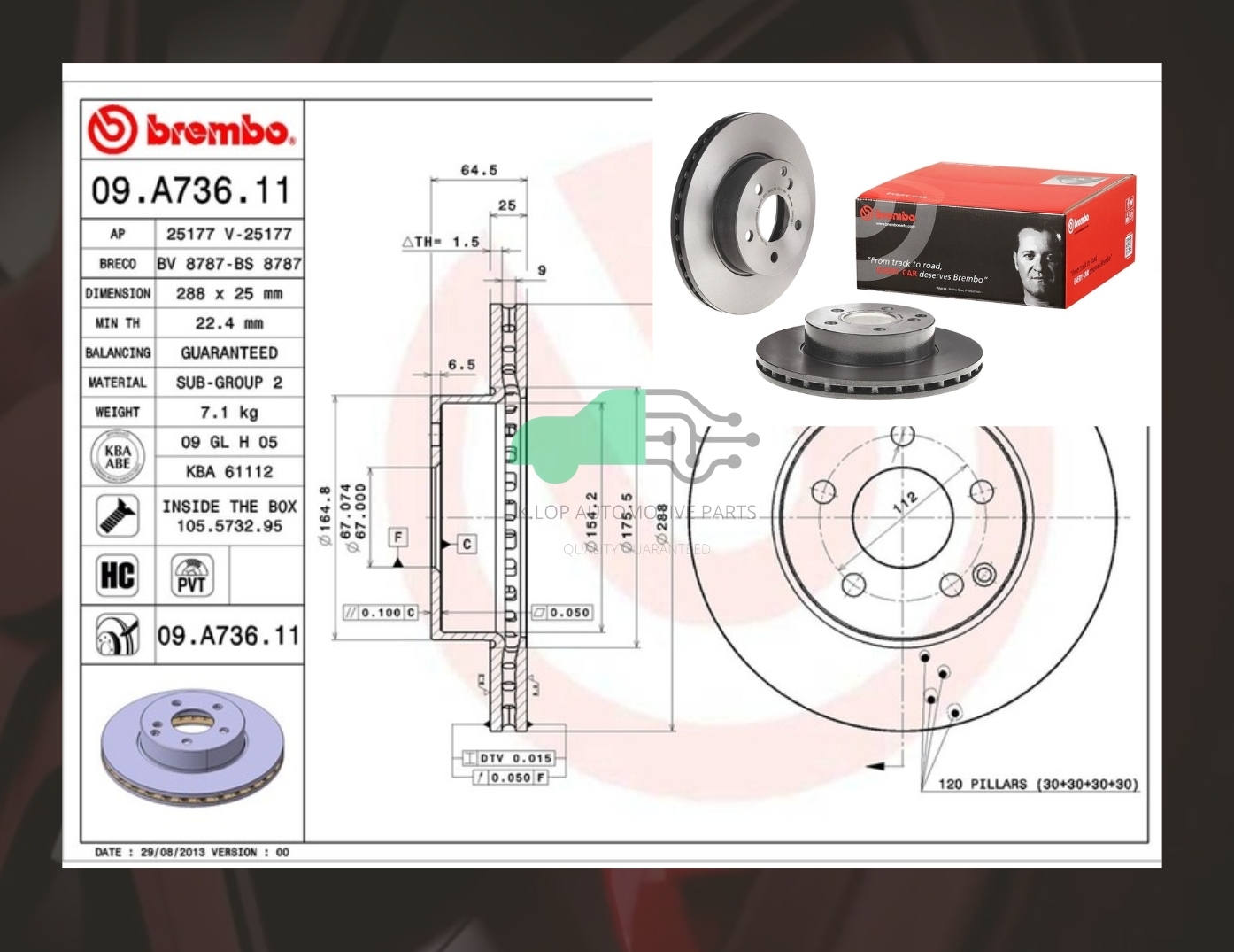 09 A736 11 จานเบรคหน้า (ยี่ห้อ BREMBO) BENZ C W204 (180 200)