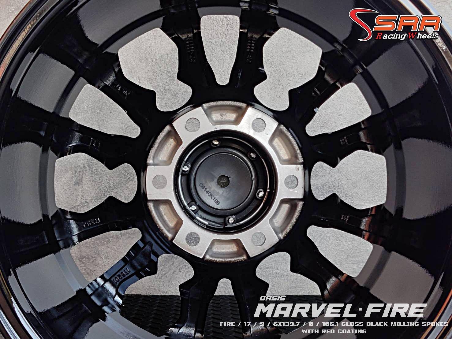 OASIS MARVEL FIRE ขอบ17 6x139.7 ET0 สีดำเงาตัดแดง ราคาพิเศษ