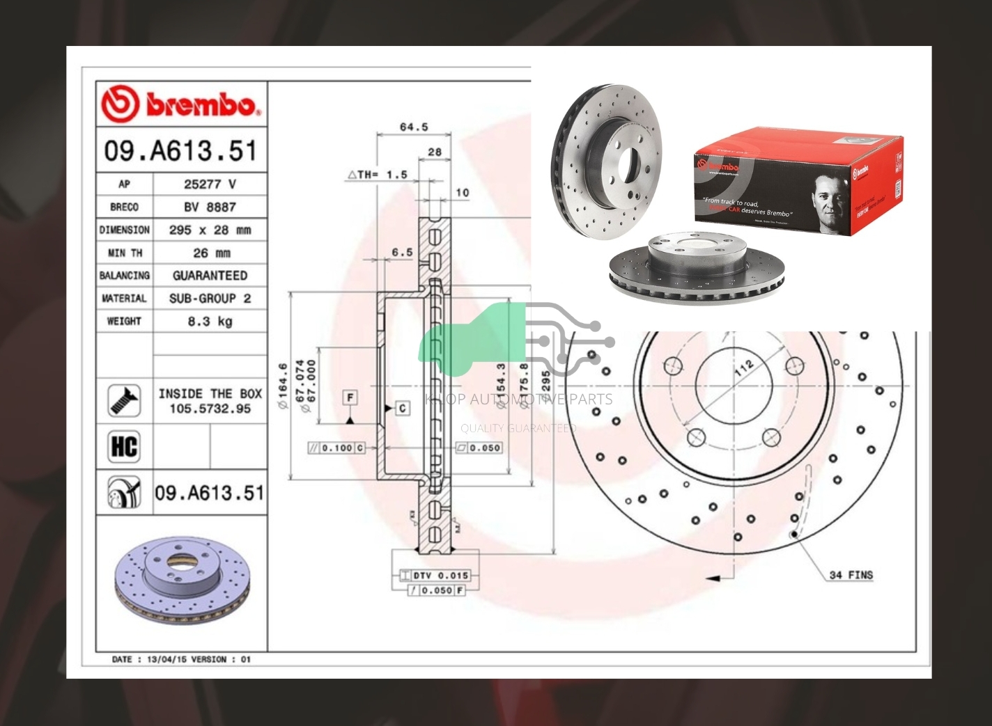 D09 A613 51 จานเบรคหน้า (ยี่ห้อ BREMBO) BENZ C W204, C204 (เจาะรู) (HC)
