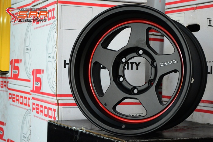ZEUS-13 ขอบ16X8.5 นิ้ว สีดำตัดขอบแดง